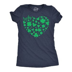 Womens Funny T Shirts Lucky Shamrock Heart Cute St Patricks Day Tee For Ladies